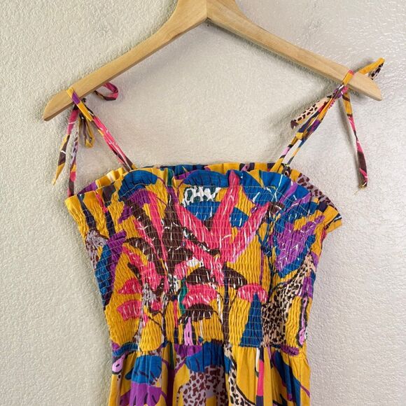 Oliphant Tie Strap Tiered Midi Dress Womens Size Small Kruger Saffron Tropical - Picture 10 of 14